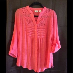 Coral Colored Button Front Tunic Style Blouse